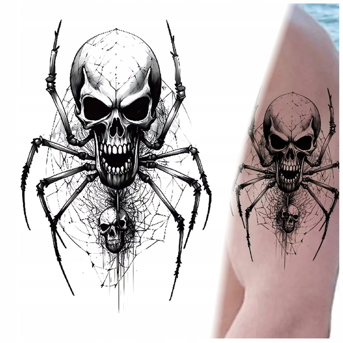 Tatuaż Pająk Czaszka Śmierć Zmywalny Tymczasowy Wodny