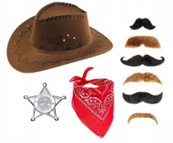 Stroje karnawałowe - ZESTAW KOWBOJA SZERYFA PRZEBRANIE KAPELUSZ GWIAZDA BANDANA WĄSY ZESTAW - miniaturka - grafika 1