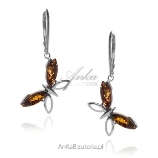 ankabizuteria.pl Kolczyki srebrne z bursztynem MOTYLKI - Kolczyki - miniaturka - grafika 1