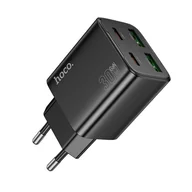 Ładowarki do telefonów - Ładowarka sieciowa do telefonu Hoco 2 x USB C + 2 x USB A QC3.0 PD 3A 30W N56 czarna - miniaturka - grafika 1