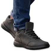 Botki męskie - Buty Botki Trapery Wysokie Szare Ocieplane Na Jesień Na Zimę Wygodne Lekkie Za Kostkę Męskie 40 - miniaturka - grafika 1