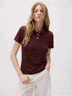 Koszulki i topy damskie - Reserved - T-shirt polo z wiskozą - ciemnobrązowy - miniaturka - grafika 1