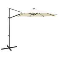 Parasole ogrodowe - Parasol wiszący z lampkami LED i słupkiem, 300 cm, piaskowy - miniaturka - grafika 1