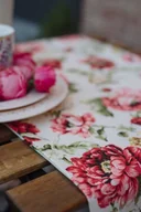 Obrusy i serwetki - Bawełniany obrus kwadratowy plamoodporny mlecznego koloru z wzorem Czerwone kwiaty - miniaturka - grafika 1