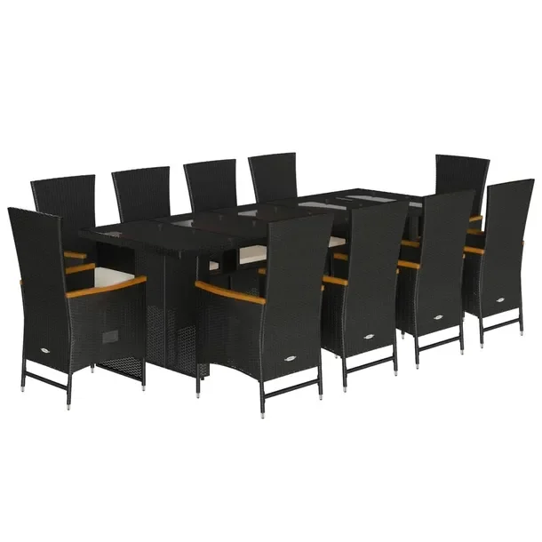 Zestaw mebli ogrodowych czarny, stół 240 x 90 x 75 cm, fotel 58 x 62 x 108