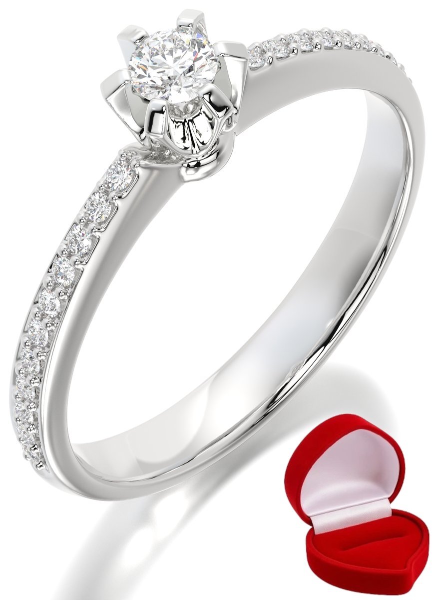 ZŁOTY PIERŚCIONEK ZARĘCZYNOWY 585 14k SZAFIR 0,09 ct BIAŁE ZŁOTO R17
