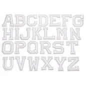 Plecaki - 26 Sztuk Białe Litery Szyć Żelazko Na Naszywki Aplikacje, A-Z Alfabet Haft Tkanina Naszywki, DIY Naszywki Naklejki Odznaka Na Ubrania Plecak Czapki... - miniaturka - grafika 1