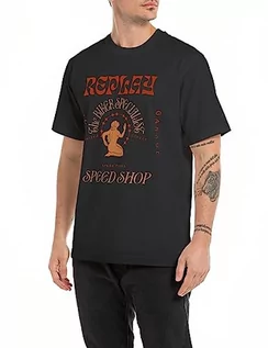 Koszulki męskie - Replay Męski T-shirt z krótkim rękawem, okrągły dekolt, Speedshop, Black 098, S - grafika 1