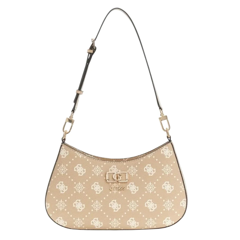 GUESS Brązowa listonoszka damska w monogram Emelie Logo Top Zip