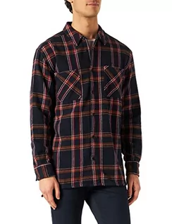 Koszule męskie - Urban Classics Męska koszula Heavy Long Oversized Checked Shirt, granatowy/pomarańczowy, 4XL - grafika 1