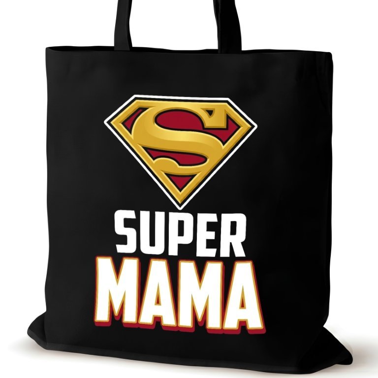 Torba bawełniana dla MAMY czarna na ramię napisem pracy duża śmieszna