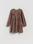 Sukienki i spódniczki dla dziewczynek - Reserved - Dzianinowa sukienka z falbaną - brązowy - miniaturka - grafika 1