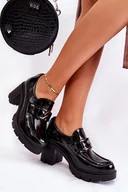 Półbuty damskie - Eleganckie Półbuty Na Słupku Ze Srebrną Ozdobą Czarne Lemar Harmell - Butosklep - miniaturka - grafika 1