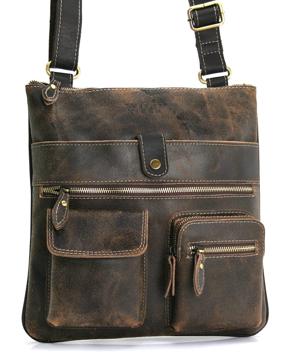 Skórzana torba męska listonoszka Wild Tiger brązowa