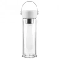 Butelki termiczne - Vialli Design Butelka z podwójną ścianką i zaparzaczem Fuori biała 30169 350 ml - miniaturka - grafika 1