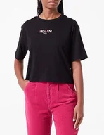 Koszulki i topy damskie - Armani Exchange Damska koszulka z logo Capsule Cropped Fit Crew Neck, Schwarz, XS - miniaturka - grafika 1