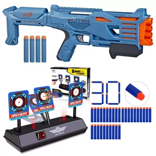 Nerf Elite 2.0 Tetrad QS-4 F5026 + Tarcza na 3 Cele + 30 Strzałek - Zabawki militarne - miniaturka - grafika 1