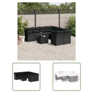 Sofy ogrodowe - The Living Store 9-częściowa sofa ogrodowa z poduszkami z czarnego polirattanu - miniaturka - grafika 1