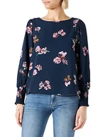 Bluzki damskie - VERO MODA Damska bluzka Vmlydia Ls Smock Top WVN Ptt, Navy Blazer/Aop:lana, S Maly - miniaturka - grafika 1