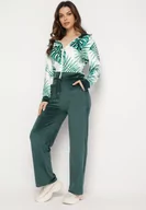 Dresy damskie - Ciemnozielony Welurowy Komplet Dresowy Bluza z Florystycznym Printem i Szerokie Spodnie Taniussa - miniaturka - grafika 1