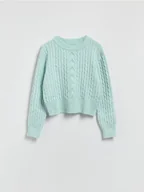 Swetry damskie - Reserved - Sweter z dekoracyjnym splotem - jasnoturkusowy - miniaturka - grafika 1