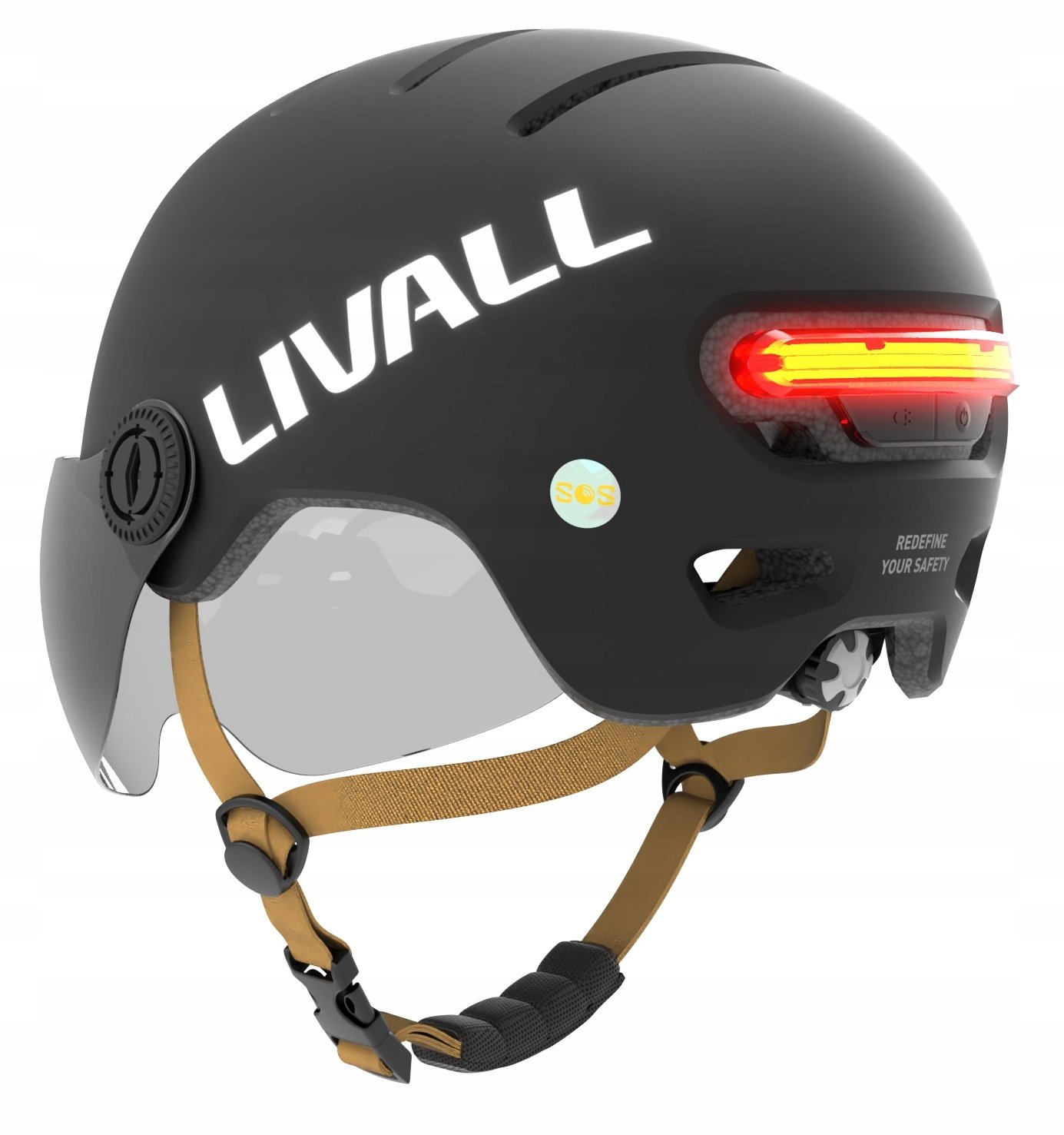 Kask Rowerowy Livall L23 Czarny 54-58CM Z Szybką Ochronną Led/sos