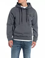 Bluzy męskie - Replay Męska bluza z kapturem z kapturem, szara (Titanium 291), 3XL, Titanium 291, 3XL - miniaturka - grafika 1