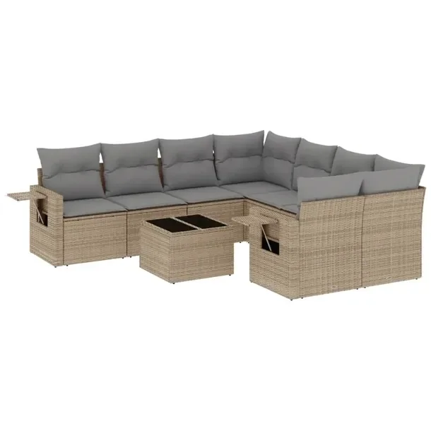 Beżowy zestaw mebli ogrodowych z poduszkami, rattan PE, 62 x 62 x 69 cm