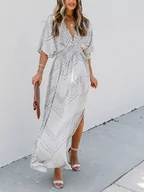 Sukienki - Milan Kiss Sukienka w kolorze biało-szarym - miniaturka - grafika 1