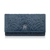 Portfele - Duży portfel damski skórzany w kwiaty granatowy Paolo Peruzzi AL-14-NV - miniaturka - grafika 1