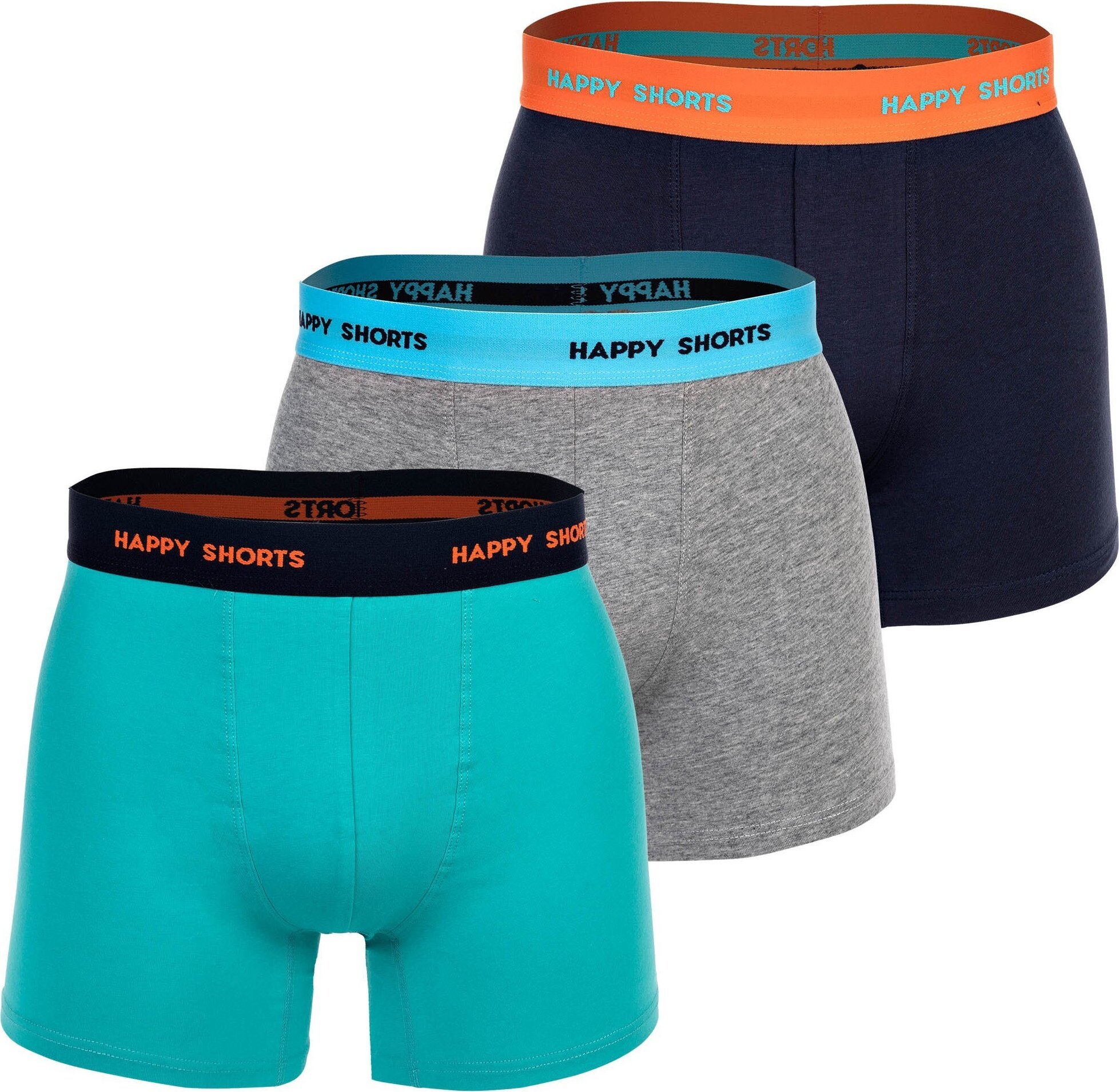 Happy Shorts bokserki męskie, 3-pak - retro jersey, logo w pasie pomarańczowy/szary/turkusowy L