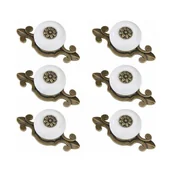 Zawiasy, okucia i inne akcesoria - Uchwyt meblowy - do szuflad, szafek - ceramiczny - 6 sztuk - 32 mm - biały - miniaturka - grafika 1