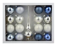 Bombki - Vitbis Zestaw bombki świąteczne szklane 16 sztuk Szpic niebieski biały - miniaturka - grafika 1