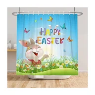 Zasłony prysznicowe - 120x180cm Wesołych Świąt Wielkanocnych Zasłona prysznicowa Słodka kreskówka Zabawny królik Wiosna Słońce Błękitne niebo Stokrotka Kwiatowy Kolorowy mo - miniaturka - grafika 1
