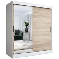 Szafy - Szafa przesuwna MODUO COMFORT 180 biała mat/dąb sonoma z lustrem po lewej - miniaturka - grafika 1