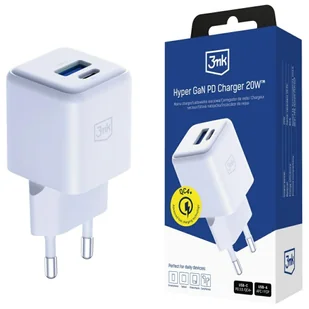 Ładowarka sieciowa 3MK Hyper GaN Charger 20W 1xUSB-A 1XUSB-C PD QC4+ biały - Ładowarki do telefonów - miniaturka - grafika 1