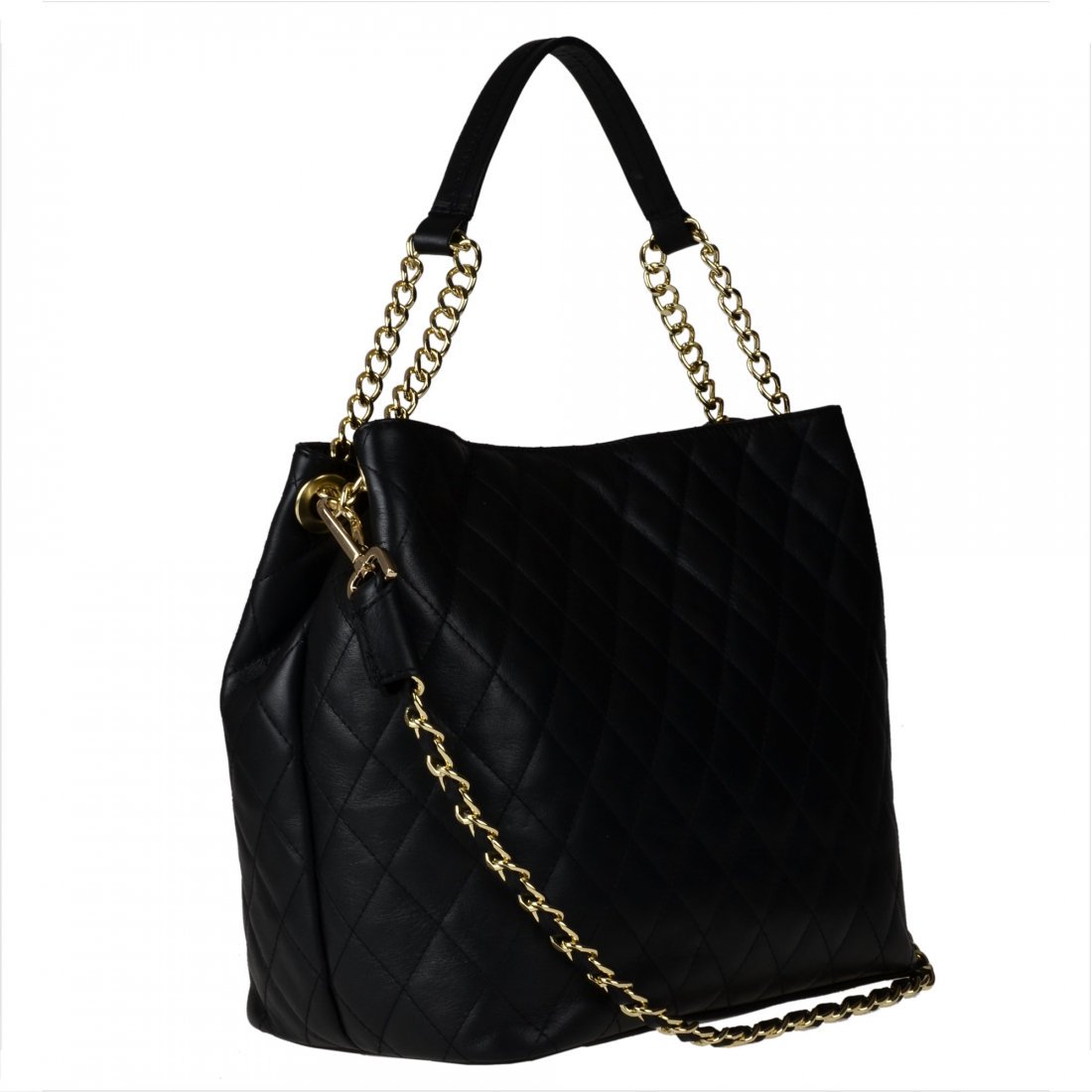 Duża skórzana torba pikowana czarna XL