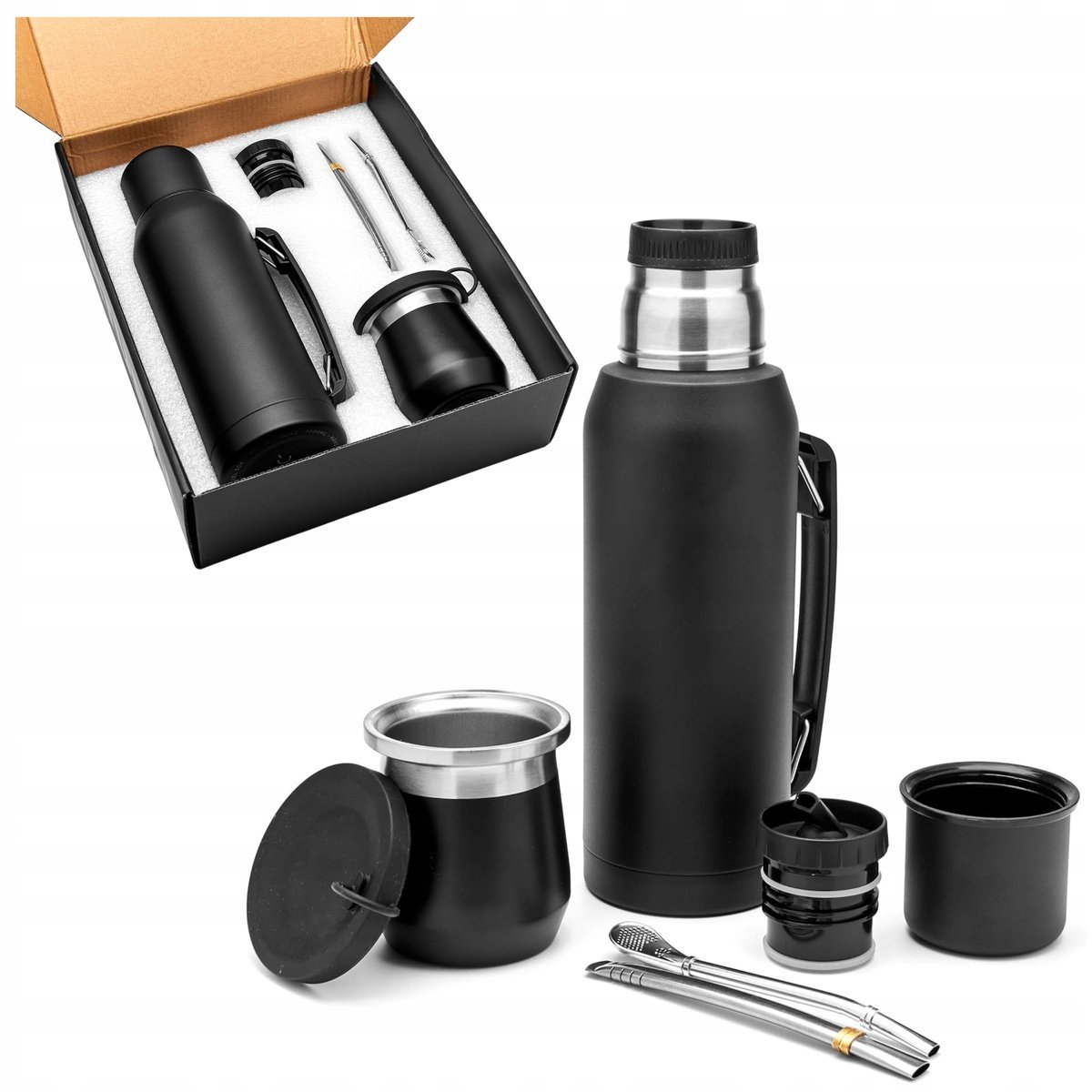 STARTOWY ZESTAW DO YERBA MATE TERMOS 1L MATERO TYKWA BOMBILLA CZARNY