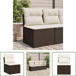 The Living Store Sofa ogrodowa bez podłokietników z poduszkami z brązowego polirattanu - Sofy ogrodowe - miniaturka - grafika 1