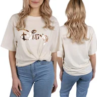 Koszulki i topy damskie - Beżowa koszulka, t-shirt DISNEY L - miniaturka - grafika 1