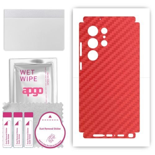 folia naklejka skórka strukturalna na TYŁ+BOKI do Samsung Galaxy S23 Ultra - Carbon Czerwony - apgo SKINS