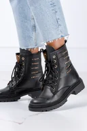 Botki damskie - Czarne botki workery skórzane damskie na platformie z nitami sznurowane PRODUKT POLSKI Casu 1669-NO - miniaturka - grafika 1