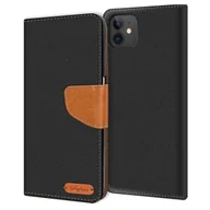 Etui i futerały do telefonów - Denimowe etui na telefon komórkowy Apple iPhone 12 Mini Case (5,4 cala) Jeans Look Book Case Protective Cover, czarne - miniaturka - grafika 1