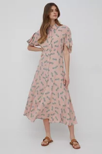 Sukienki - Sisley sukienka kolor różowy maxi rozkloszowana - grafika 1