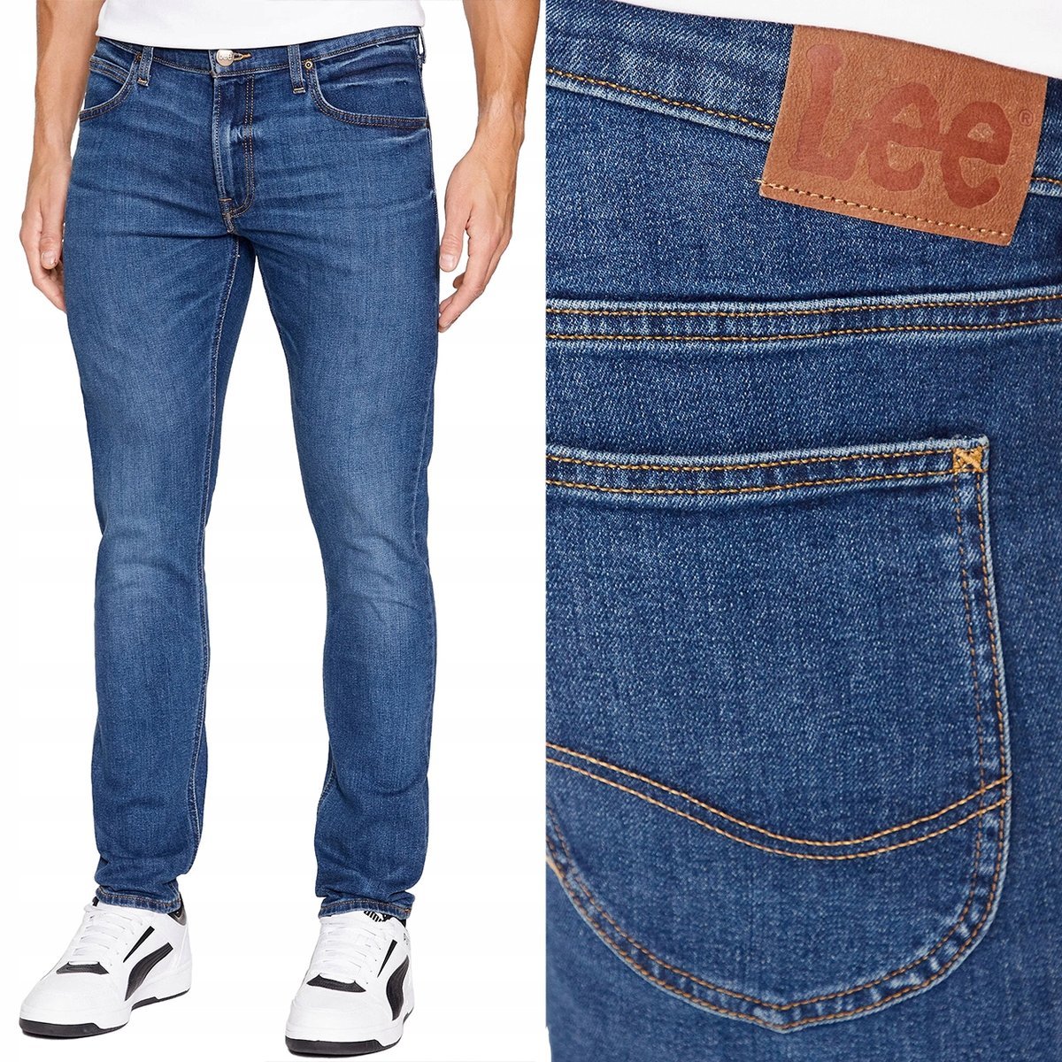 Lee LUKE slim Worn In DżINS mocno zwężane ciemne spodnie jeansowe W31 L34