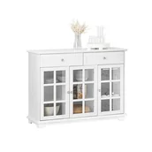 Komody - SoBuy Niska komoda, komoda, szafka kuchenna, z 3 szklanymi drzwiami, 2 szufladami, biała FSB77-W - miniaturka - grafika 1