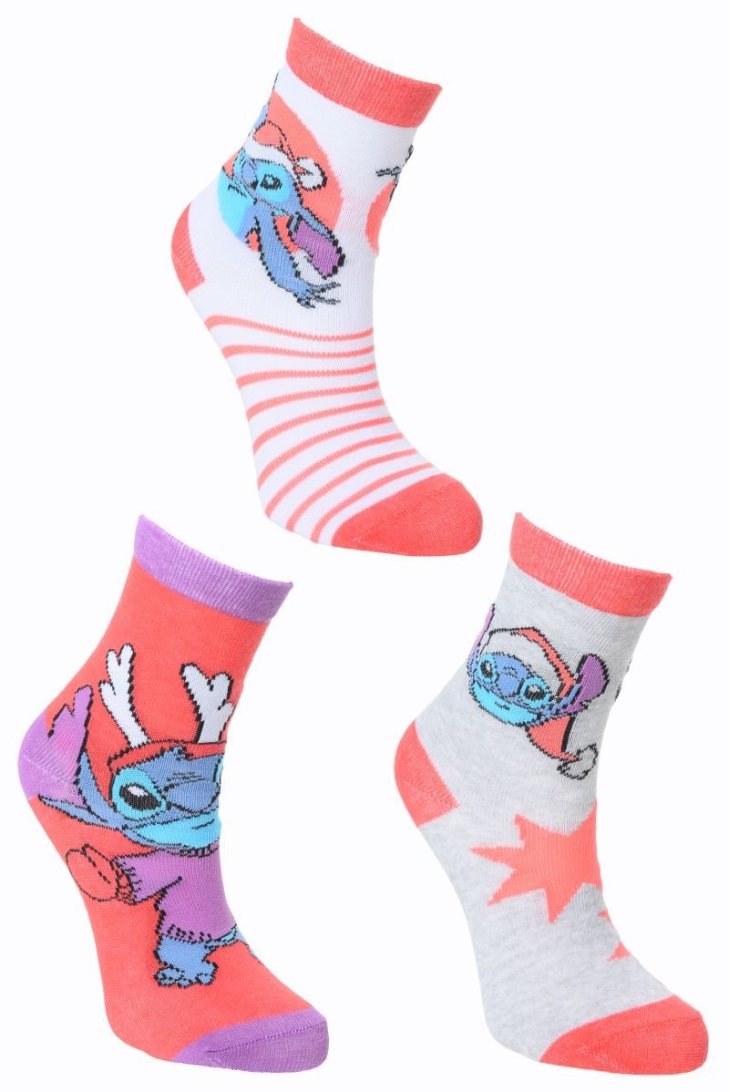 Świąteczne skarpety dla dziewczynki, Disney Stitch, 3 pary, kolorowe, bawełna/poliester, rozmiar 27/30
