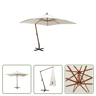 The Living Store Parasol ogrodowy wiszący - 300 x 300 cm - drewniany - biały - Wiszący Parasol - Parasole ogrodowe - miniaturka - grafika 1