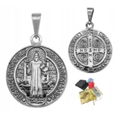 Wisiorki - Srebrny Medalik Św. Benedykta 925 Duża Zawieszka Ochronna na Prezent Święta - miniaturka - grafika 1