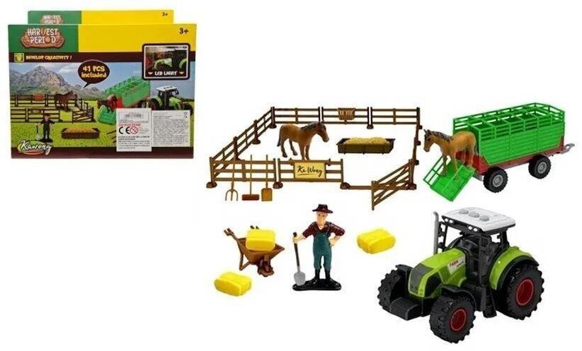 Zestaw rolniczy z traktorem ze światłem i dźwiękiem i z innymi akcesoriami
